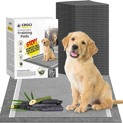 CROCI Puppy Pee Pads 22"x22" Charcoal Pee Pads, Odor-Control Charcoal Puppy Pads & Super Absorbent Dog Pads Holds Up to 4 Cups of Urine, Leak-Proof & Quick-Dry Dog Pee Pads, Disposable (50 Counts)