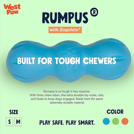 WEST PAW Zogoflex Rumpus Dog Chew Toy – Floatable Toy for Dogs, Aggressive Chewers – Puppy Chewing Toys for Catch, Fetch – Recyclable, Dishwasher-Safe, Small 5.25", Aqua Blue
