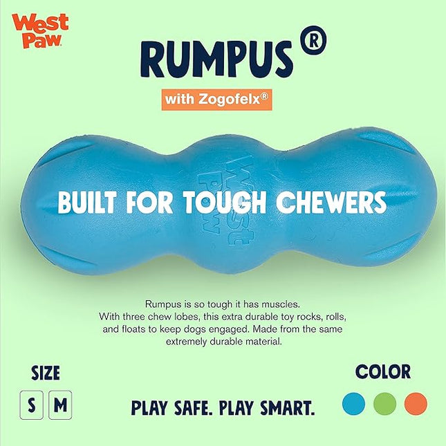 WEST PAW Zogoflex Rumpus Dog Chew Toy – Floatable Toy for Dogs, Aggressive Chewers – Puppy Chewing Toys for Catch, Fetch – Recyclable, Dishwasher-Safe, Small 5.25", Aqua Blue