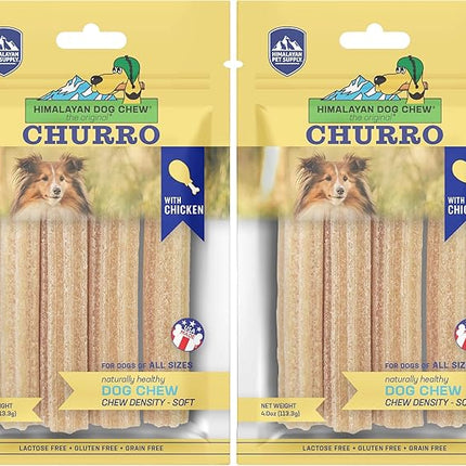 Himalayan Dog Chew Churro Yak Cheese Dog Chews, 100% Natural, Long Lasting, Gluten Free, Healthy & Safe Dog Treats, Lactose & Grain Free, Protein Rich, for All Breeds, Soft, Real Chicken Flavor, 4 oz