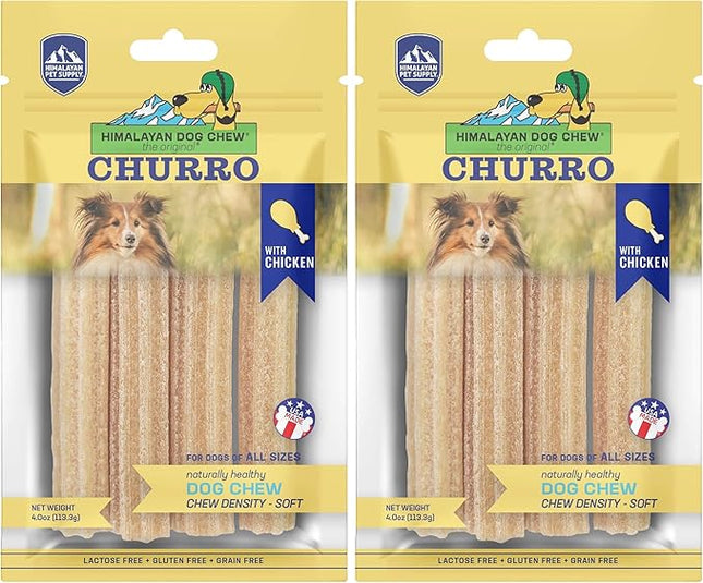 Himalayan Dog Chew Churro Yak Cheese Dog Chews, 100% Natural, Long Lasting, Gluten Free, Healthy & Safe Dog Treats, Lactose & Grain Free, Protein Rich, for All Breeds, Soft, Real Chicken Flavor, 4 oz