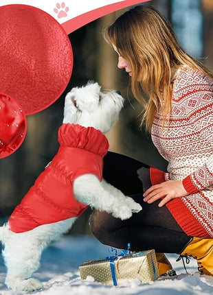 Winter Warm Dog Jacket for Small Medium Dogs Cat Cold Weather Coats with Harness Paded Dog Fleece Vest Waterproof Windproof Dogs Snow Jacket Pet Puppy Clothes (Red,S)