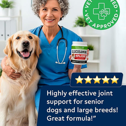 Glucosamine Treats for Dogs - Joint Supplement w/ Omega-3 Fish Oil - Chondroitin, MSM - Advanced Mobility Chews - Joint Pain Relief - Hip & Joint Care - Peanut Butter Flavor - 180 Ct - Made in USA