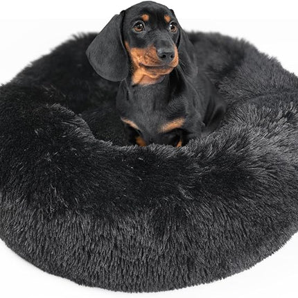 Black Dog Beds for Medium Dogs Washable Calming Bed for Dogs 28 Inches Black Calm and Anti Anxiety Faux Fur Round Medium Sized Pet Bed