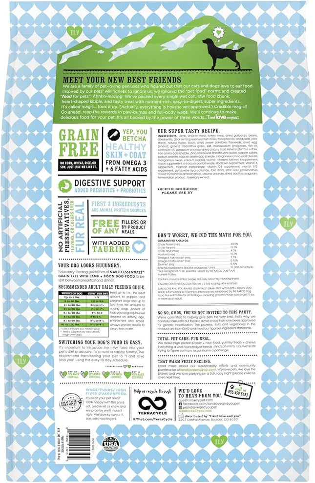 I and love and you Naked Essentials Dry Dog Food - Lamb + Bison - High Protein, Real Meat, No Fillers, Prebiotics + Probiotics, 23lb Bag