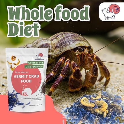 Blue Waves Hermit Crab Food – Marine Protein with Krill, Bloodworms & Sea Veggies – 30g – Snout and Shell