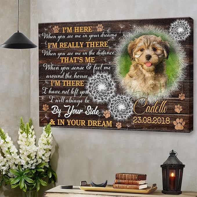 Dem Canvas Personalized Photo Canvas Prints, Dog Loss Gifts, By Your Side, Pet Memorial Gifts, Dog Death Sympathy Gifts, Dog Cat Passing Away Loss Gift Dog Grieving Gifts (24x16)
