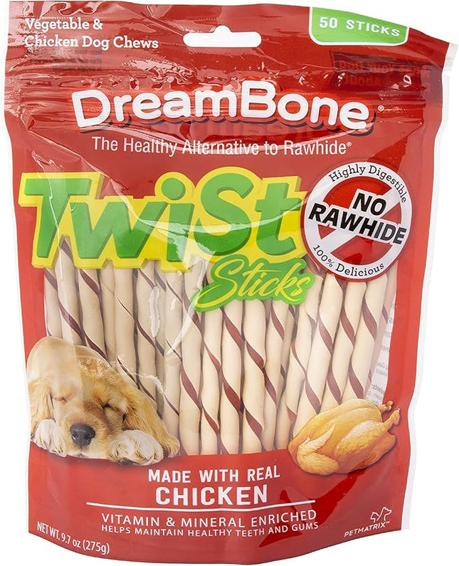 DreamBone Twist Sticks, Made with Real Chicken, Rawhide-Free Chews for Dogs, 50 Count (3 Pack)