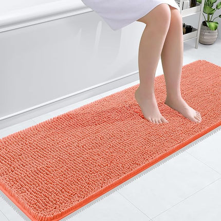 OLANLY Bathroom Rugs 59x20, Extra Soft Absorbent Chenille Bath Rugs, Rubber Backing Quick Dry, Machine Washable Bath Mats for Bathroom Floor, Tub and Shower, Home Decor Accessories, Coral