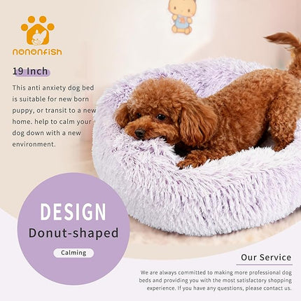 Dog Bed for Small Dogs 19 Inch Donut Cuddler Plush Cat Calming Bed Machine Washable,Puppy Bed Gradient Purple