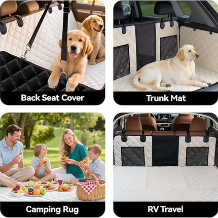 Hard Bottom Car Seat Cover for Dogs, PU+Plush Dog Car Seat Cover for Back Seat, Waterproof Backseat Extender for Dogs in Car (Ivory White, L - Cars, Small/Mid-Size SUVs & Trucks)