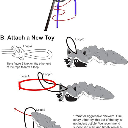 Jalousie Collapsible Dog Flirt Pole with Three Squeaky Toys Plush Toys Dog Teaser Wand Chase it Toy with Refills Upgraded Rope