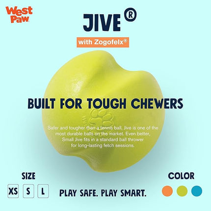 WEST PAW Zogoflex Jive Ball Dog Chew Toy – Bouncing Toys for Dogs, Fetch, Catch, Chewing, Play – Floatable, Recyclable Balls – Latex-Free, Non-Toxic, Dishwasher Safe Dog Toy, X-Small 2", Granny Smith
