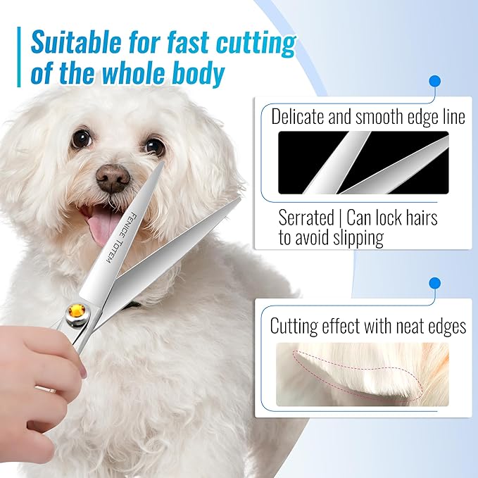 Fenice Professional Dog Grooming Scissors: 7 inch Straight Shears for Dogs Trimming Made Of Japanese 440C Stainless Steel Yellow Diamond