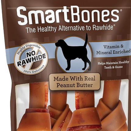 SmartBones Medium Chews With Real Peanut Butter Rawhide- Free Chews For Dogs, 4 Count