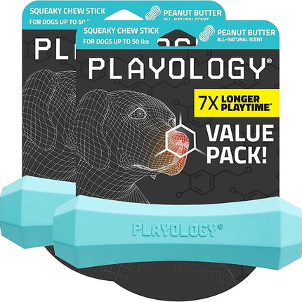 Playology Dog Toys | Durable Squeaky Chew Stick for Dogs (Value 2-Pack) | Medium Peanut Butter Scented Toy - Easy to Clean and Made from Non Toxic Materials