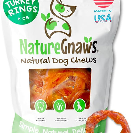 Nature Gnaws USA Turkey Tendon Rings for Dogs (8oz) - Delicious Grain Free Reward Snack for Small, Medium & Large Breeds - Premium Natural Dog Chew Treats