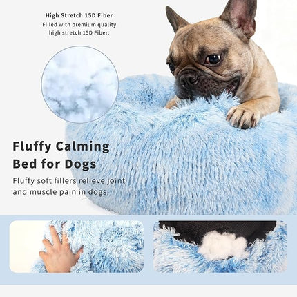 Blue Dog Bed for Small Dogs Fluffy Anti-Anxiety, Calming 23 inch Beds Washble Snuggle Safe Gradient Blue