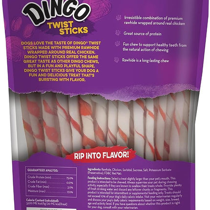 Dingo Twist Sticks, Premium Rawhide Treats for Dogs Made with Real Chicken 50-Count (Pack of 4)