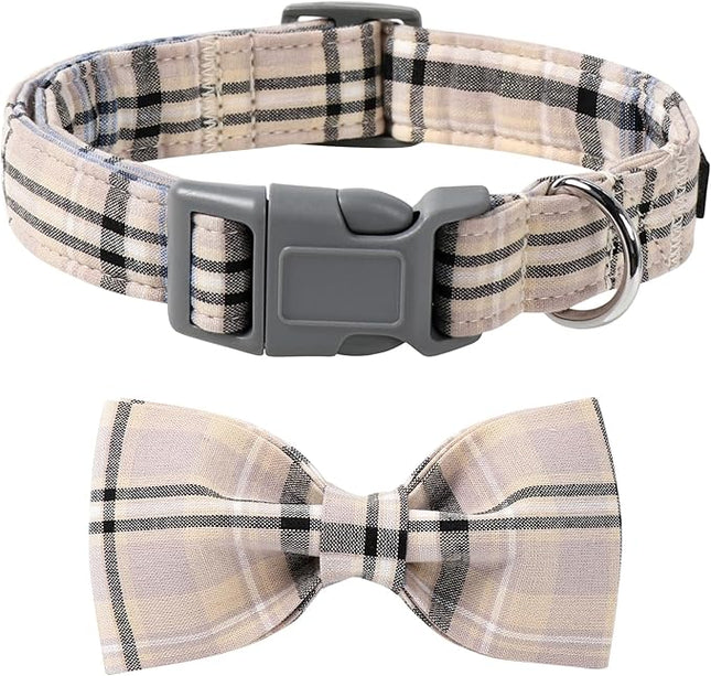 Lionet Paws Dog and Cat Collar with Bowtie Grid Collar Plastic Buckle Light Adjustable Collars for Small Medium Large Dogs