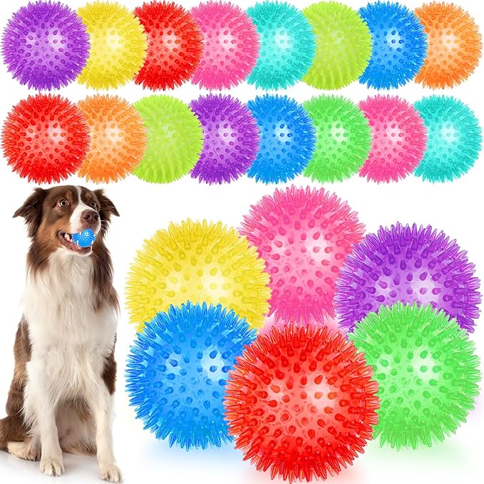 12 Pcs 4.5 in Squeaky Dog Toy Balls Spiky Dog Balls Chew for Teething Durable High Bounce TPR Fetch Toy 9 Colors Water Toy for Large Medium Dogs Aggressive Chewers Clean Teeth and Training