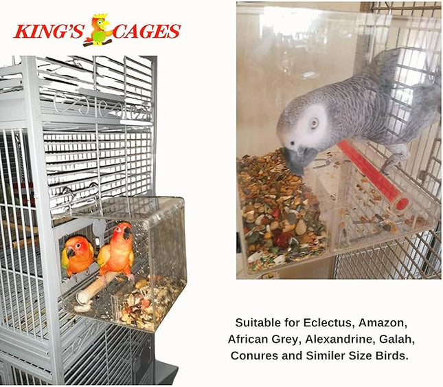 Bonka Bird Toys Large Tweeky Clean Bird Seed Feeder, 7.87" H x 7.75" W x 7.87" D, Durable Plastic with Textured Perch, Ideal for Medium to Large Bird Breeds, Indoor/Outdoor Cage Use