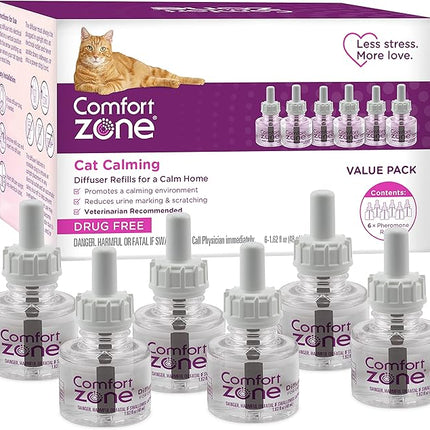 COMFORT ZONE Cat Calming Diffuser Refill, 6 Pack – Cat Calming Pheromone Refills Help Reduce Anxiety, Stress, Scratching, Urine Marking, Aggression, (30-Day Refills, 180-Day Supply)