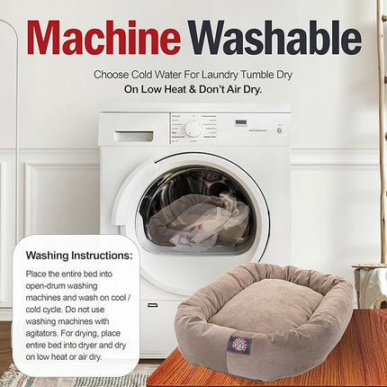 Majestic Pet 24 Inch Micro Velvet Calming Dog Bed Washable – Cozy Soft Round Dog Bed with Spine for Head Support - Fluffy Donut Puppy Mat 24x19x7 (inch) Small - Pearl (2025)