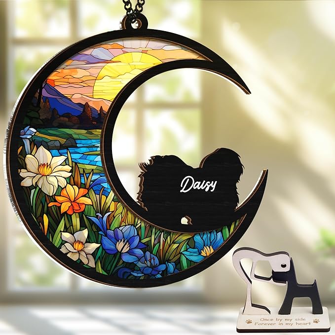 6'' Coton De Tulear Dog Memorial Suncatcher Personalized Name Dog Breed Pet Ornament Window Car Hanging Sympathy Gift for Loss of Pet Passed Away Remembrance Gift for Dog Lovers SCD-B11-6-30