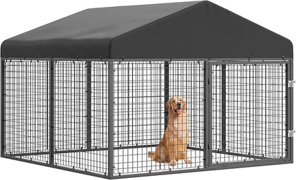Large Outdoor Dog Enclosure,Heavy Duty Dog Cage with Roof,Galvanized Steel Dog Kennel Fence with Double Safety Locks(6.56'x 6.56')