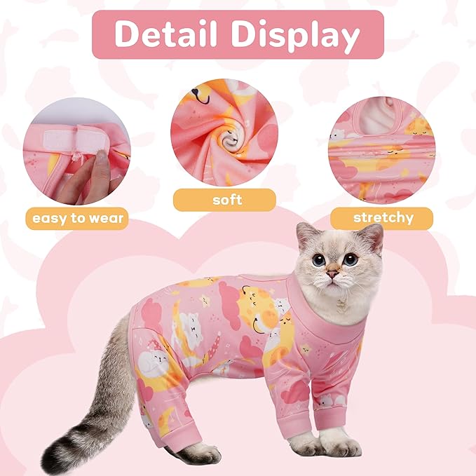 PUMYPOREITY Cat Hair Sticky Shirt – Breathable & Lightweight, Reduces Shedding Fur Pajamas, Prevents Licking Wounds After Surgery, Cat Sweaters - Soft & Machine Washable, Pink, M