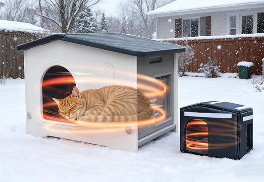 Plastic 100% Insulated Outdoor Indoor Cat House for Winter, Outdoor Cat Houses with Insulated Liner, Waterproof Outside Cat Shelter, Assemble Easily-Grey