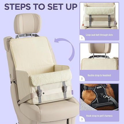 Lesure Dog Car Seat for Small Dogs, Foldable Pet Car Seat with Clip-On Safety Leash, Waterproof Puppy Booster Car Seat for Small Pets Under 25lbs, Portable Doggie Travel Carrier Bed, Light Ivory