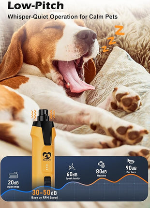 Casfuy 6-Speed Dog Nail Grinder – 50%+ Boost Power Dog Nail Trimmers Quiet with Dust Cap & 2 LED Lights & 2000mAh Battery & 4.8V Motor Electric Pet Toenail File Tool for Large Medium Small Dogs Cats
