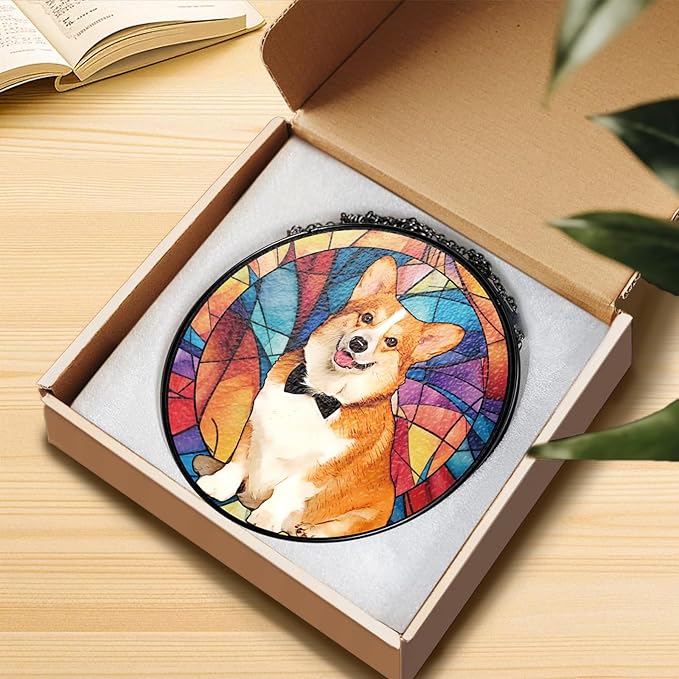 Personalized Pet Portrait Stained Glass Suncatcher, Custom Window Hanging Dog Cat Memorial Suncatcher, Pet Memorial Sympathy Gifts for Loss of Dog