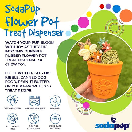 SodaPup Flower Pot – Durable Dog Treat Dispenser & Chew Toy Made in USA from Non-Toxic, Pet Safe, Food Safe Rubber Material for Mental Stimulation, Problem Chewing, Calming Nerves, & More
