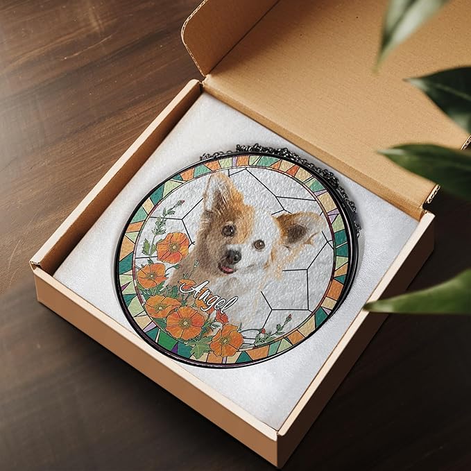 Lovely POD Personalized Pet Memorial Gifts for Dogs with Photo, Custom Dog Breeds Suncatcher, Loss of Fur Sympathy Gift, Pet Lovers Memorial Gift, Home Decor, Memorial Passing Away Gifts