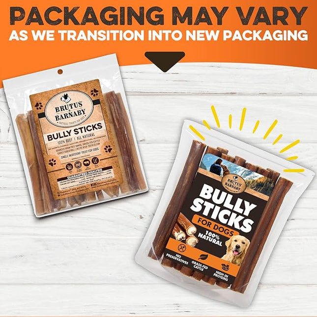 BRUTUS & BARNABY Bully Sticks for Dogs, 6" – Low-to-No Odor, Grass-Fed, Rawhide-Free Chews for Aggressive Power Chewers