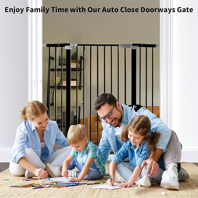 41 Inch Tall Baby Gate Auto Close Dog Gate Adjustable 29.92"-49.21" Wide Pressure Mounted Walk Through Swing Pet Gate for Doorways (Black, 29.92"-49.21" Wide)
