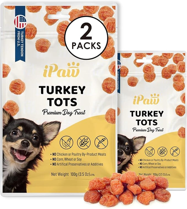iPaw Turkey Tots Dog Treats for Puppy Training, All Natural Human Grade Dog Treat, US Sourced Raw Material, Hypoallergenic, Easy to Digest (Turkey Tots), 2 Packs