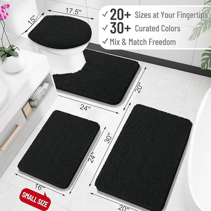 OLANLY Toilet Rugs U-Shaped 24x20, Extra Soft Absorbent Chenille Contour Bathroom Rugs for Toilet, Dry Quickly, Machine Washable, Non-Slip Bath Mat, Black