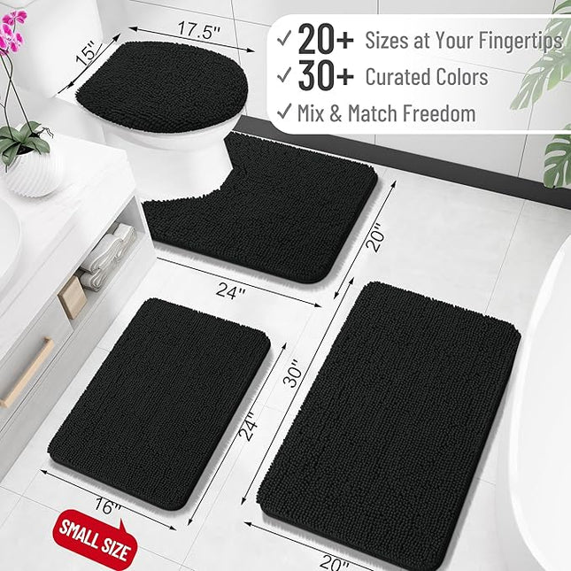 OLANLY Black Bathroom Rug 30x20, Extra Soft Absorbent Chenille Bath Rugs, Rubber Backing Quick Dry, Machine Washable Bath Mats for Bathroom Floor, Tub and Shower, Home Decor Accessories