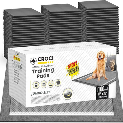 CROCI Puppy Pads 100 Count 36"x36" Jumbo Size Charcoal Pee Pads for Dogs, Super Absorbent Up to 11 Cups with 6-Layer Leak-Proof & Quick Dry Design Dog Pads 100 Pack, Disposable