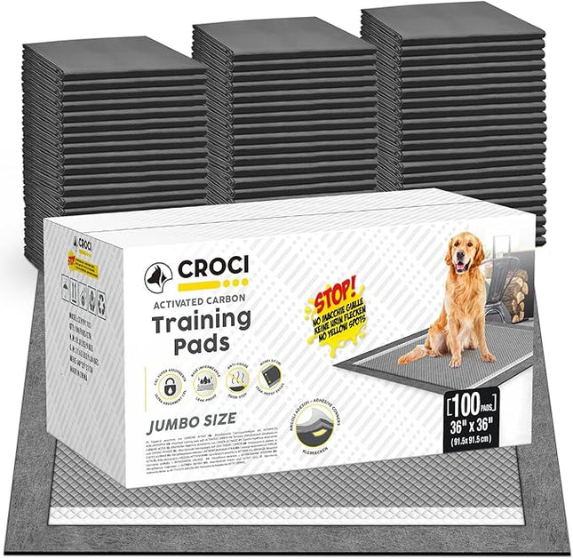 CROCI Puppy Pads 100 Count 36"x36" Jumbo Size Charcoal Pee Pads for Dogs, Super Absorbent Up to 11 Cups with 6-Layer Leak-Proof & Quick Dry Design Dog Pads 100 Pack, Disposable