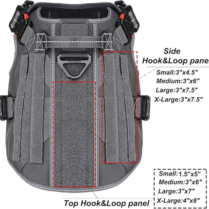 ICEFANG Tactical Dog Harness, Large Size,2X Metal Buckle,Working Dog MOLLE Vest with Handle,No Pulling Front Leash Clip,Hook and Loop Panel (Grey,L (Pack of 1))