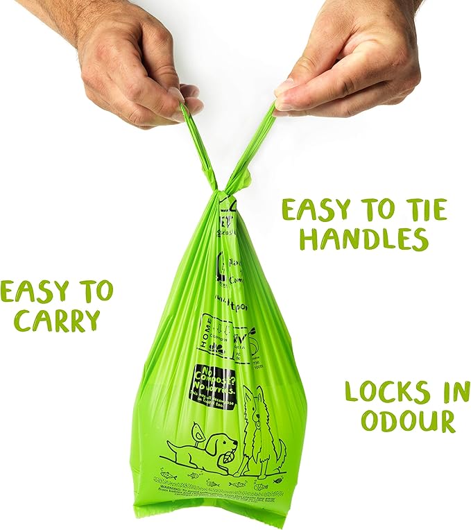 PLANET POOP Home Compostable Dog Poop Bags Extra-long with Handles 120 Un-Scented Pet Waste Bags Plastic Free, Thick Leakproof Plant-Based Doggy Bag, Cats & Dogs Pet Supplies