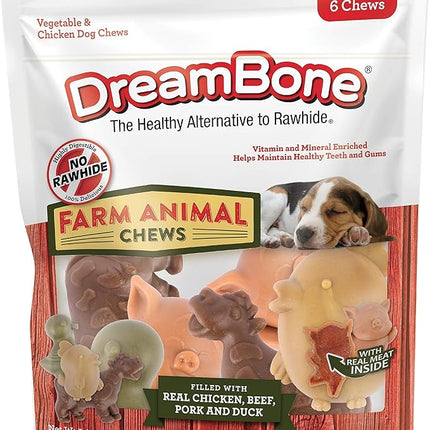 DreamBone Farm Animal Chews, Rawhide Free Dog Chews Made with Real Meat and Vegetables, 6 Count