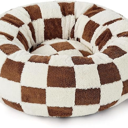 LE SURE Donut Small Dog Bed - Round Cat Bed for Indoor Cats with Anti-Anxiety Calming Teddy Sherpa Plush & Anti Slip Bottom Brown