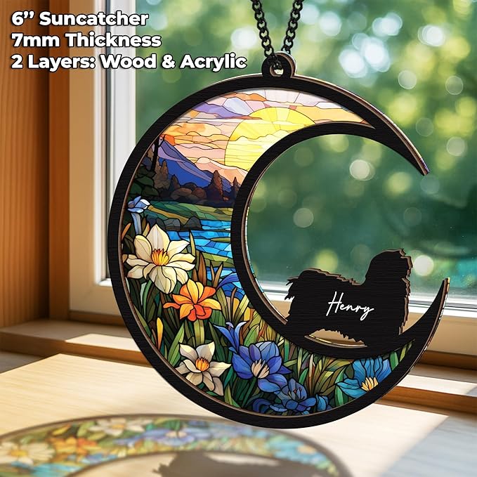 6'' Havanese Dog Memorial Suncatcher Personalized Name Dog Breed Pet Ornament Window Car Hanging Sympathy Gift for Loss of Pet Passed Away Remembrance Gift for Dog Lovers SCD-B11-6-10