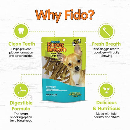 Fido - Super Breath Dental Care Bones for Dogs - 21 Treats/Pack (3 Pack) - Dog Dental Treats for Small Dogs, Made in USA, Dog Dental Chews Help Reduce Plaque, Tartar Buildup & Freshens Breath